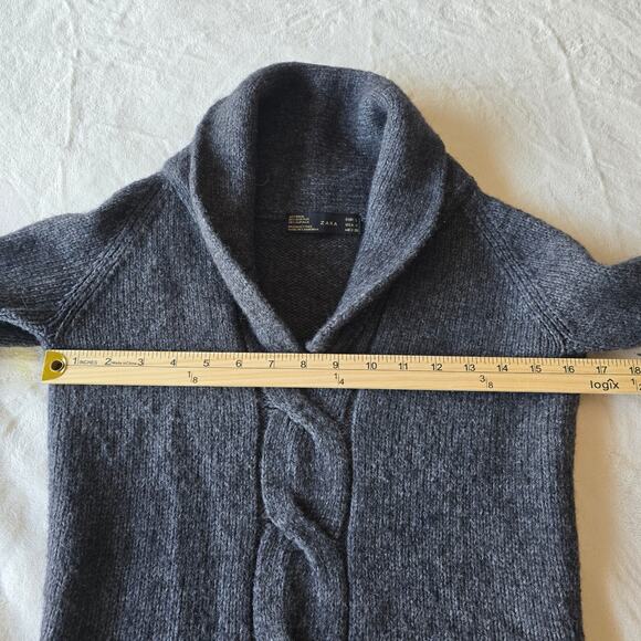 Zara Women’s Gray Wool Alpaca Blend Cable Knit Shawl Collar Sweater Sz S Cozy - Picture 4 of 5